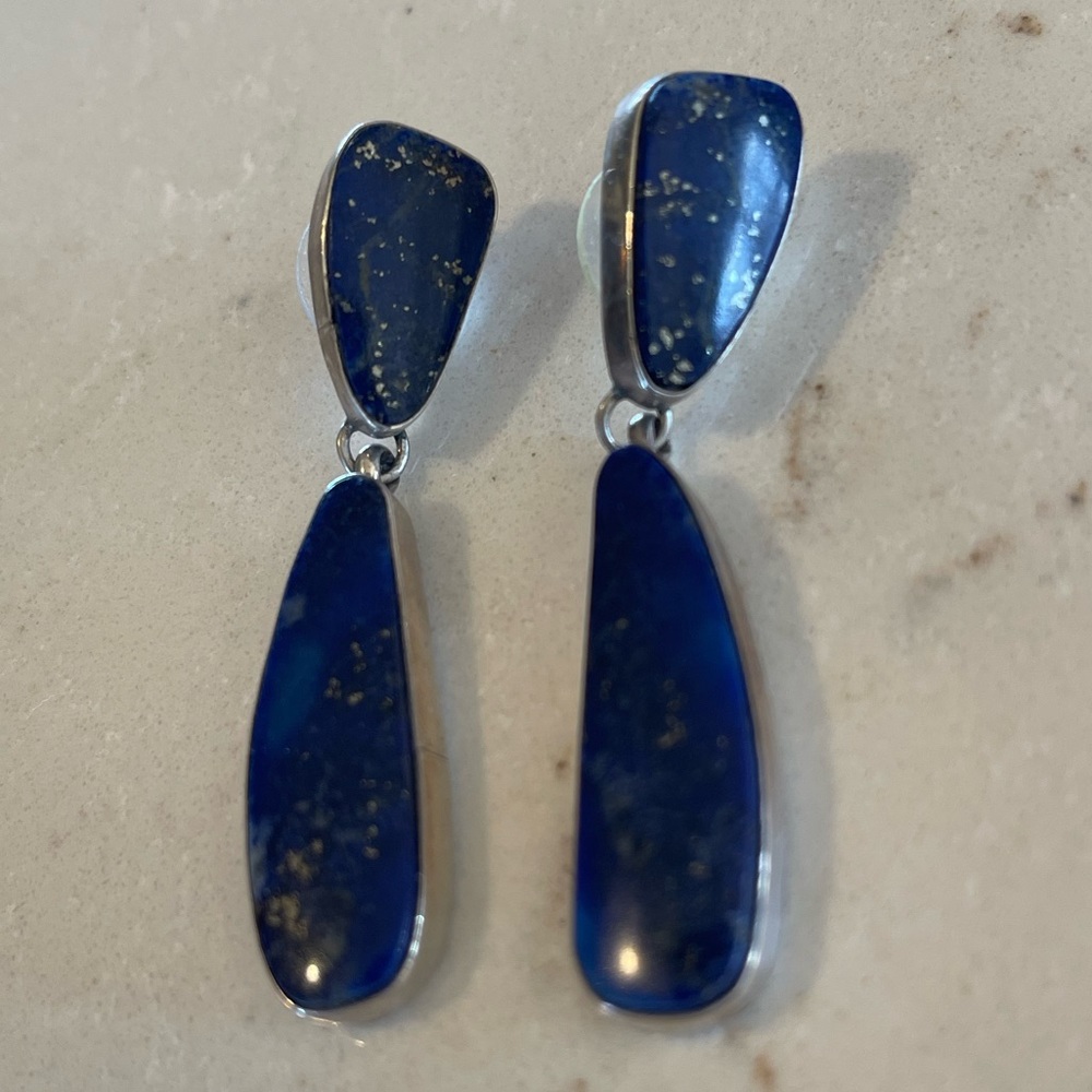 Native American Navajo Sterling Silver Blue Lapis Earrings